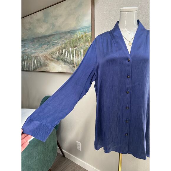 Soft Surroundings Roxanna Cupro Purple Crinkle Long Sleeve Button-Up Shirt Sz L - Picture 3 of 11